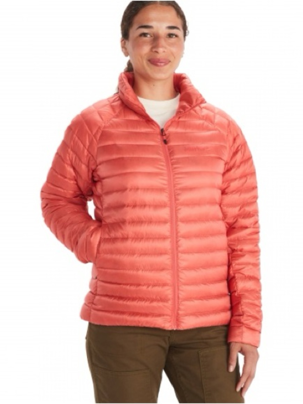 Marmot Hype Down Jacket Large Coral Lightweight Puffer Packable Womens Euc
